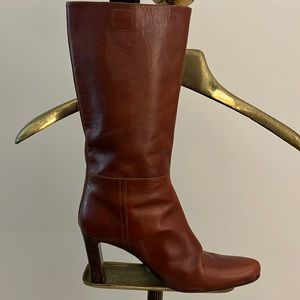 Miu miu mahogany leather high heel boots size 38/8 1/2